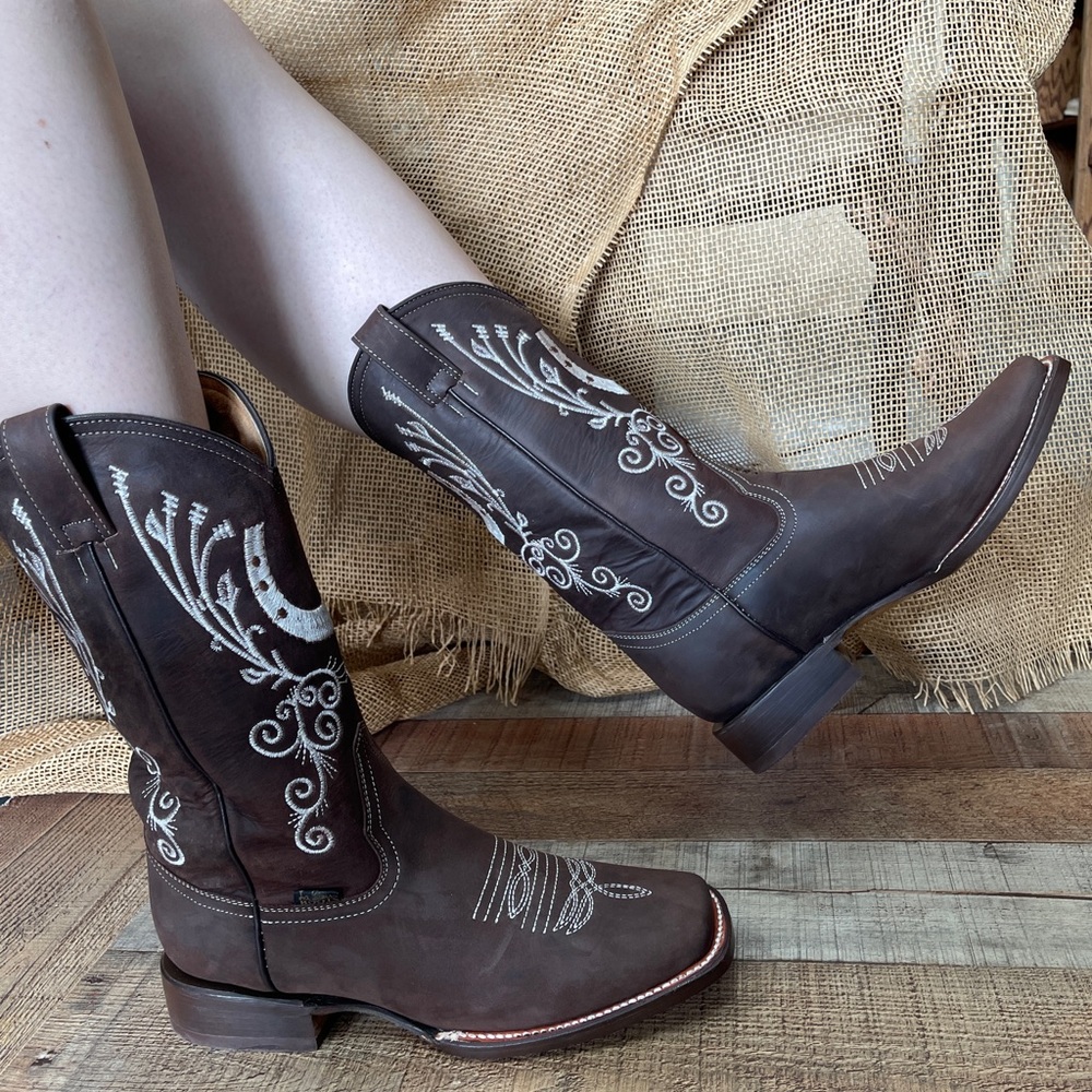 WOMEN'S WESTERN RODEO COWGIRL BOOTS GENUINE LEATHER HORSE SHOE BOTA DAMA 388